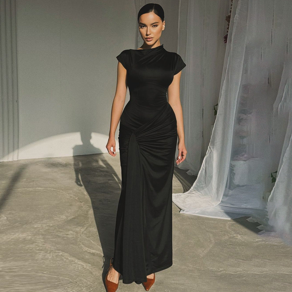 Ruched Split Maxi Dress